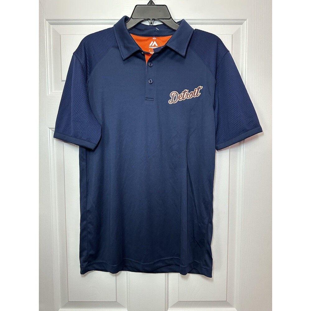 Size M Detroit Tigers Polo Shirt Mens Blue Orange MLB Baseball Short Sleeve NEW